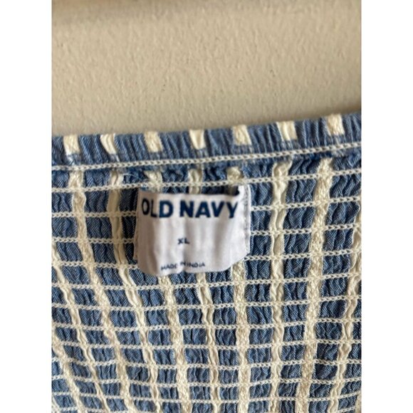 Old Navy Womens Wrap Midi Dress Puff Sleeve Smocked Stripes Blue White Size XL - Picture 13 of 14